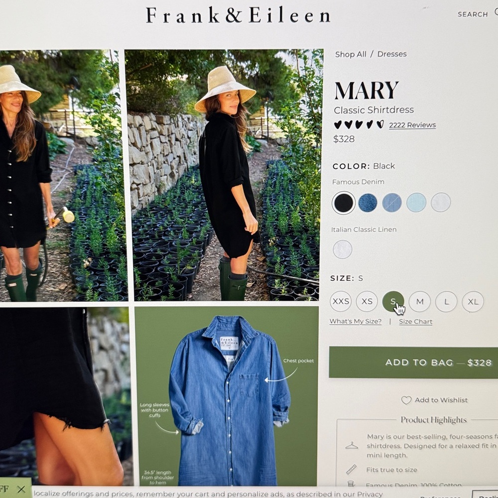 FRANK & EILEEN Mary Shirtdress Black Famous Denim - Picture 3 of 15